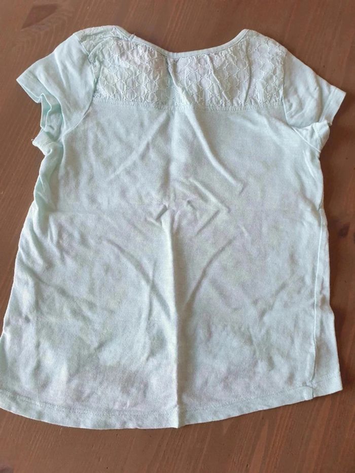 Tshirt 4 ans In Extenso vert d eau uni dentelle - photo numéro 3