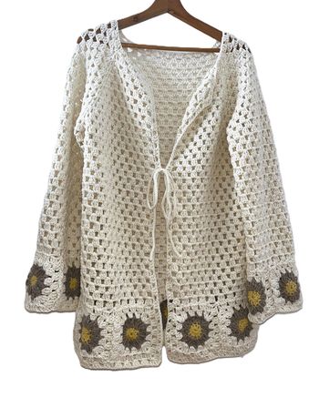 cardigan coton motifs tournesol fait main