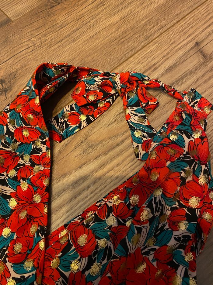 Robe longue vert et rouge coquelicot TS - photo numéro 7