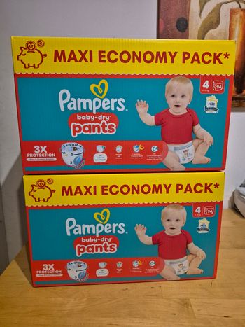 2 maxi pack pampers baby dry pants taille 4 total  188 couches