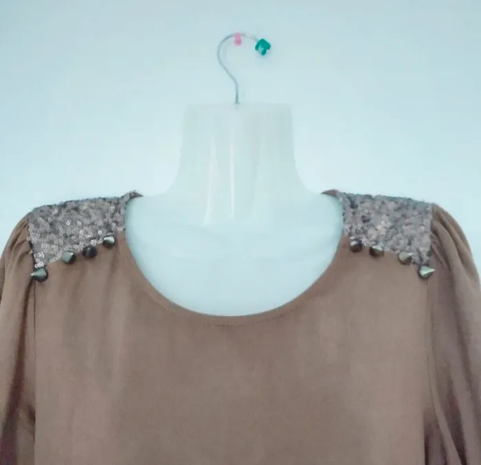Robe daim avec clou et strass manches trois quart femme c - photo numéro 4