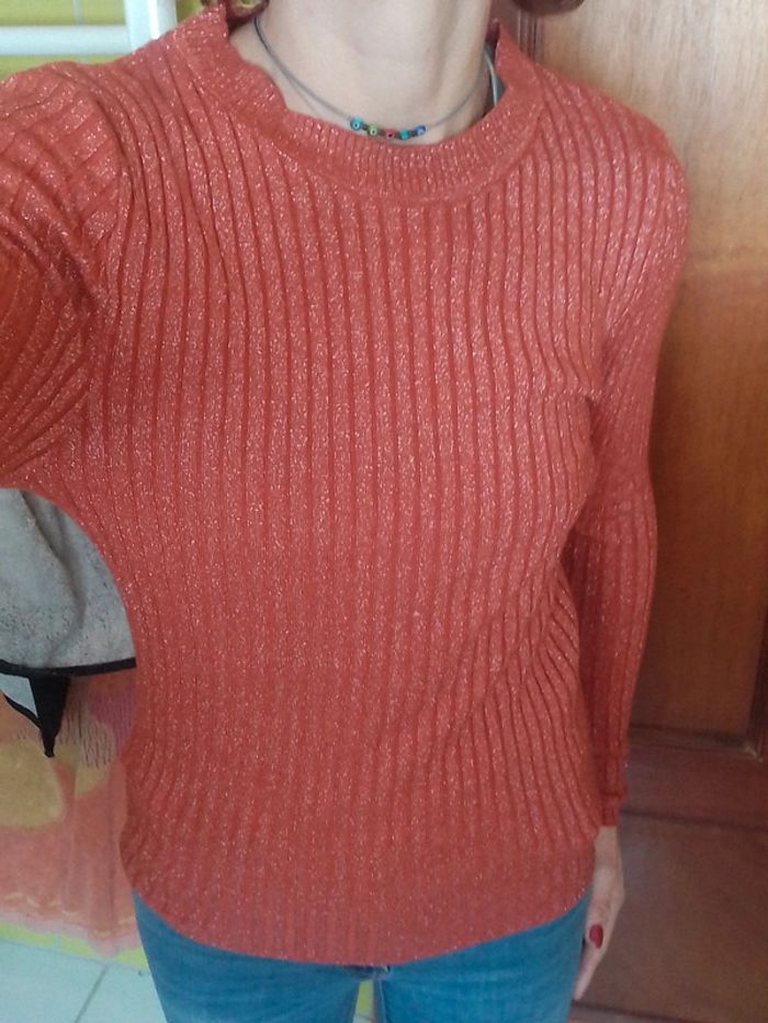 Pull femme orange argenté