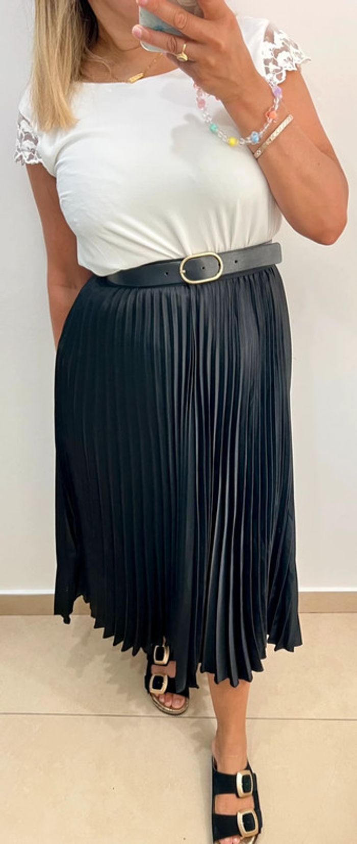 🖤 Jupe Longue plissée satinée noire H&M Taille M - photo numéro 2