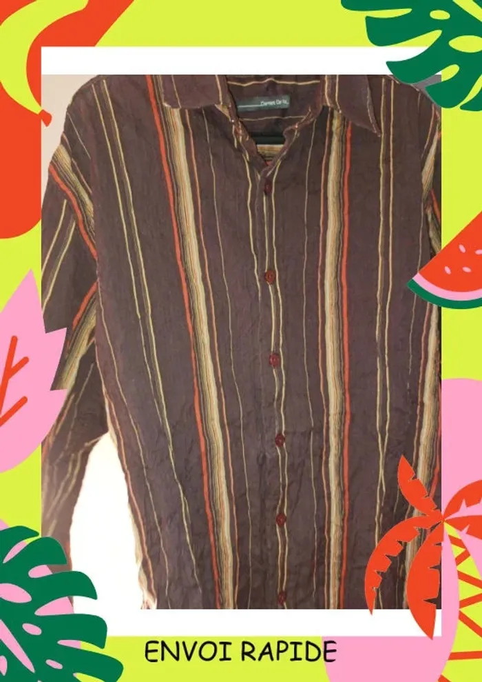 Chemise à manches longues marron à rayures verticales - photo numéro 3