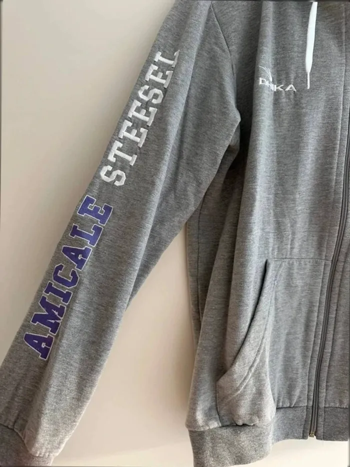 Pull à capuche avec zip gris taille M , neuf - photo numéro 2