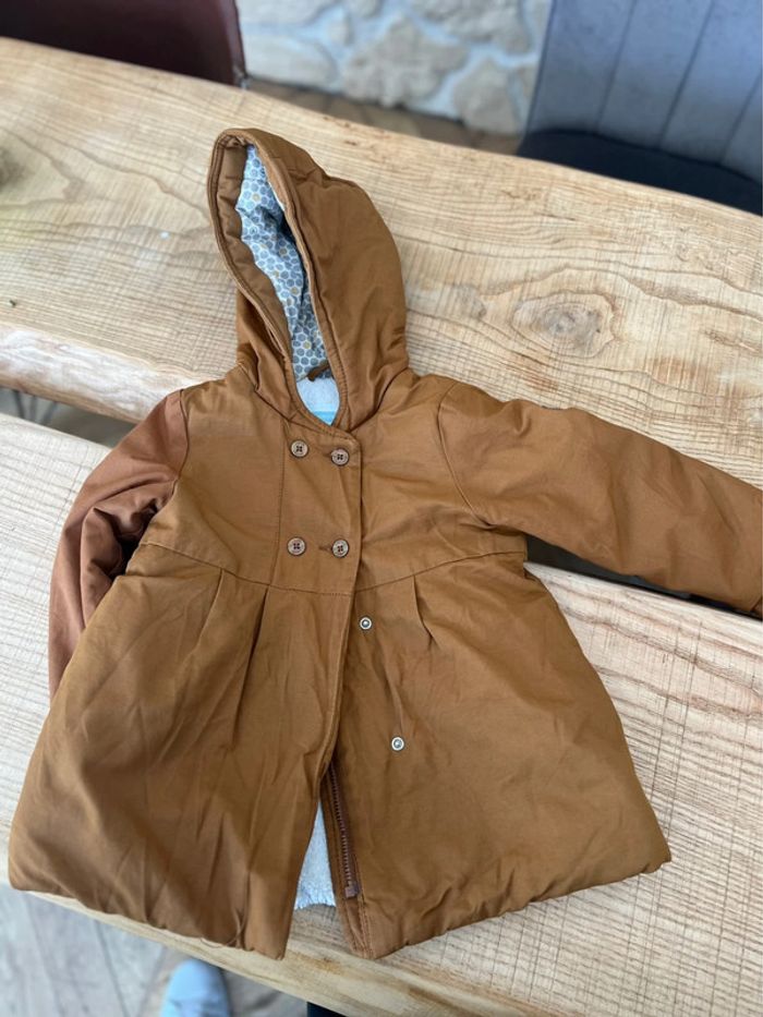 Manteau imperméable okaidi 3 ans marron camel intérieur fourrure blanc