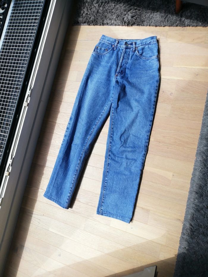 Jeans denim Vintage bleu clair coupe droite bitume taille 40 coton - photo numéro 14