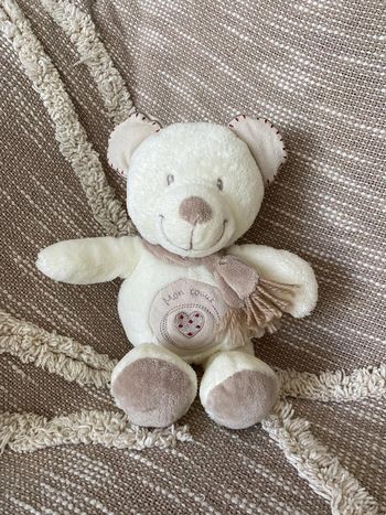 Peluche doudou 24cm pommette ours blanc crème et beige marron très bon état