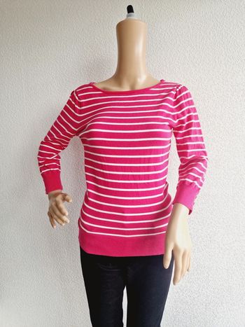 Camaïeu - Pull marinière, manches ¾ - Rose fushia