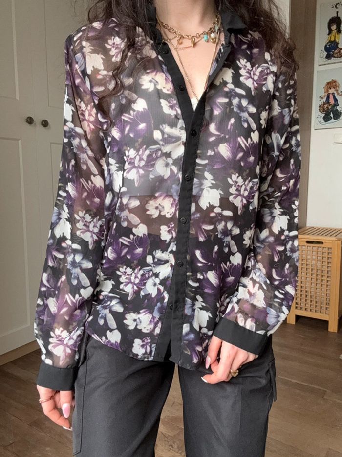 Chemisier vintage transparent fleurs mim - photo numéro 2