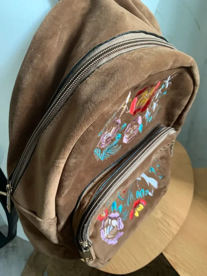 Mini sac à dos marron velours motif - photo numéro 6