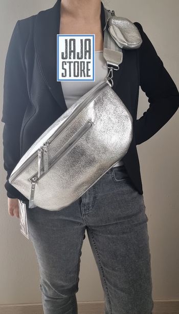 Très Grand sac banane XXL gris argent brillant 🍌+ porte-monnaie🤩