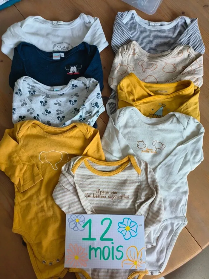 Lot 9 bodies manches longues 12 mois