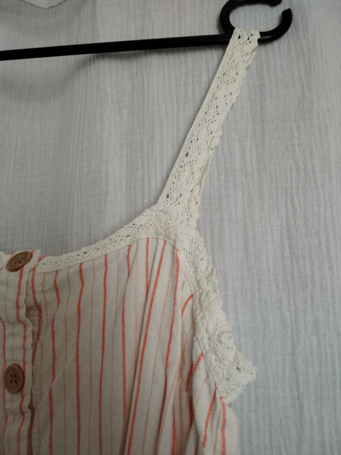 Combi-pantalon blanche rayée orange 14 ans XS Gémo NEUVE - photo numéro 2