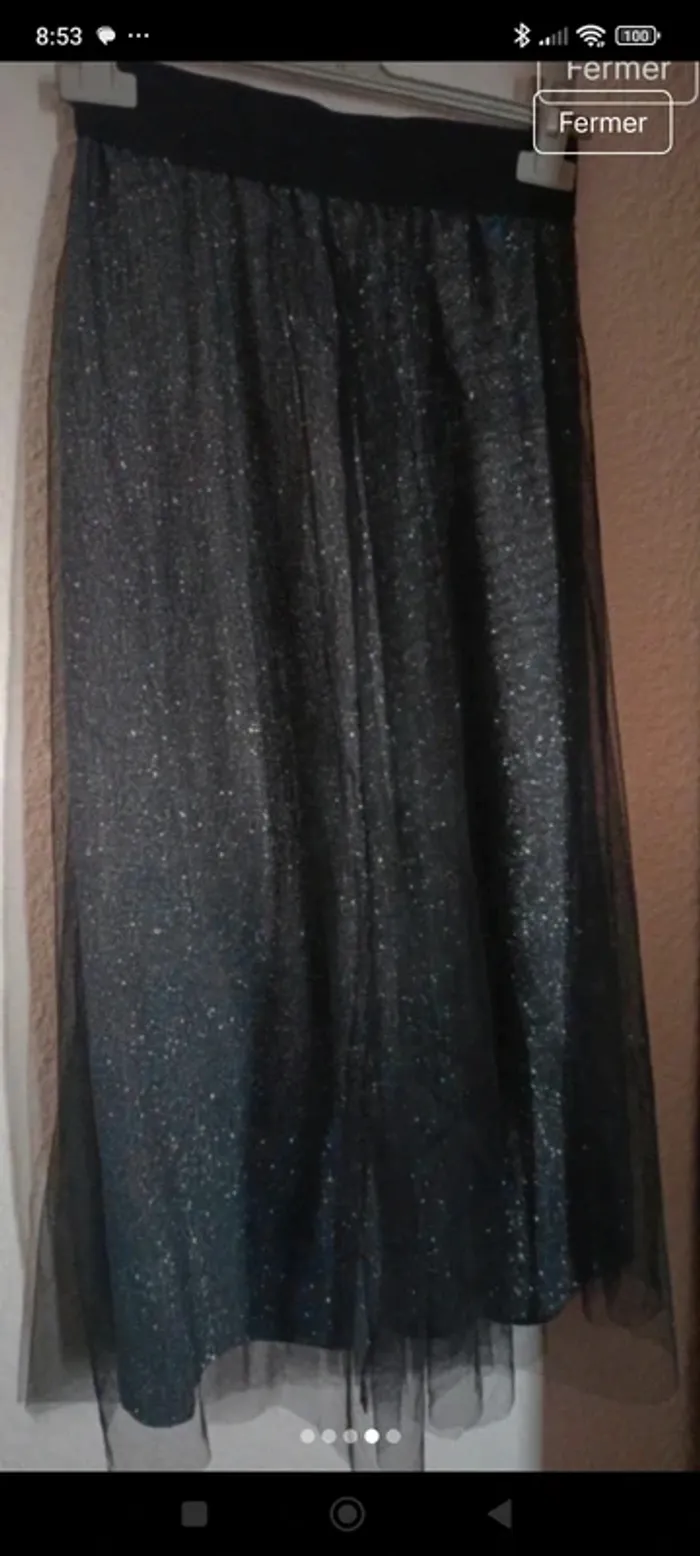 Jupe longue paillettes noir reflet bleu - photo numéro 5