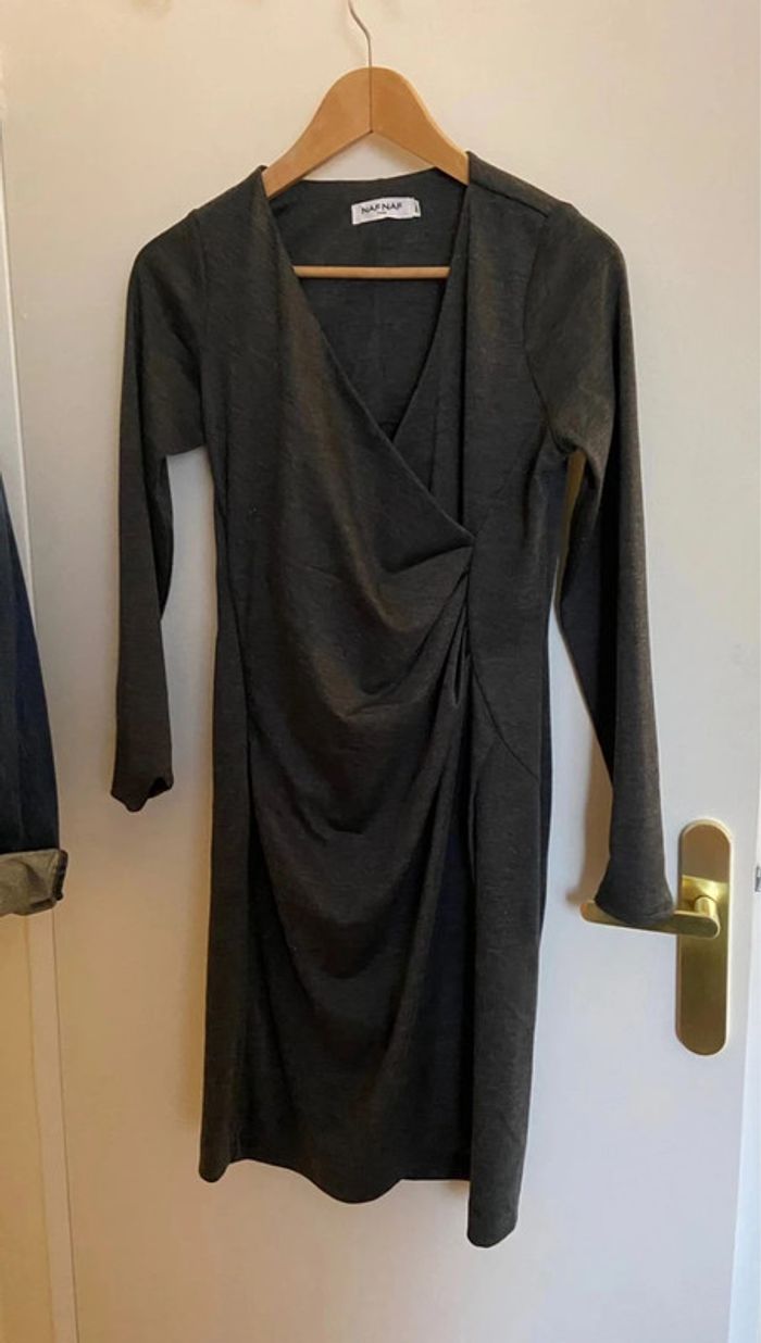 Robe manche longue style portefeuille gris chiné Naf Naf Taille M - photo numéro 2