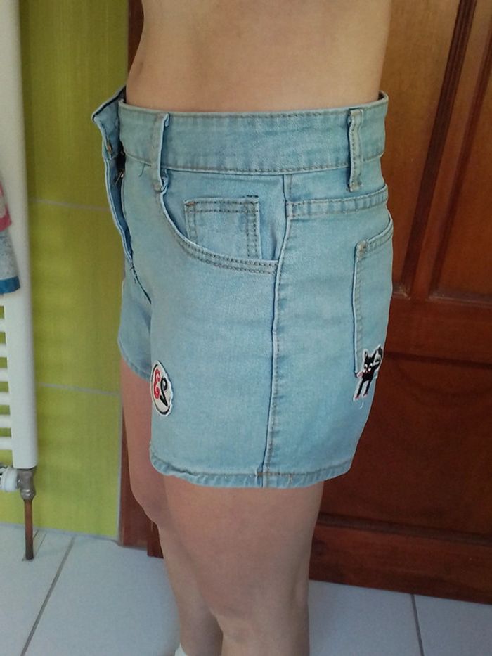 Short en jeans femme Bleu ciel - photo numéro 4