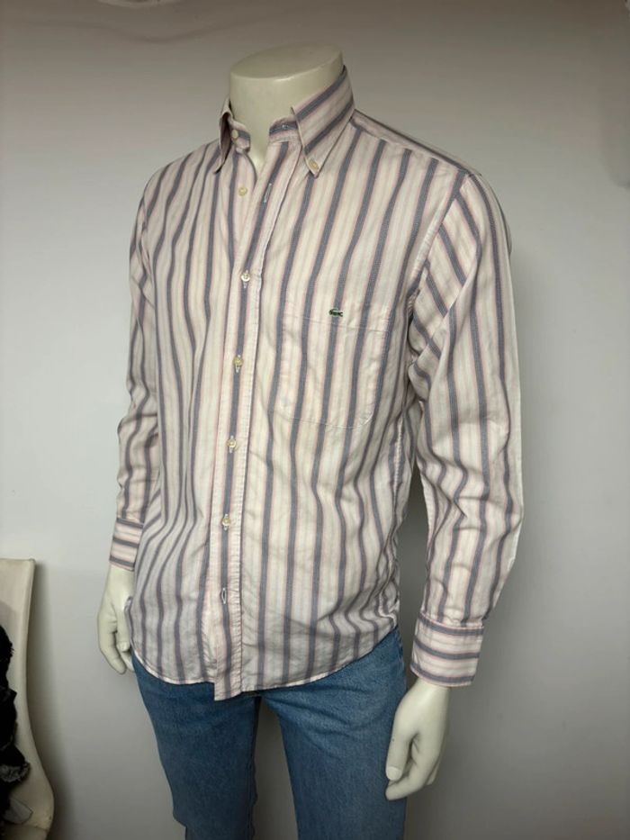 Chemise à rayures Lacoste homme - Taille 38 - Gris et rose pâle - photo numéro 4