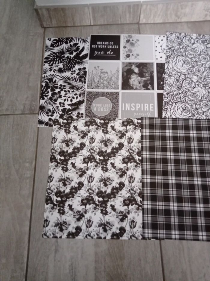 Lot de 5 feuilles scrap Noir et blanc - photo numéro 2