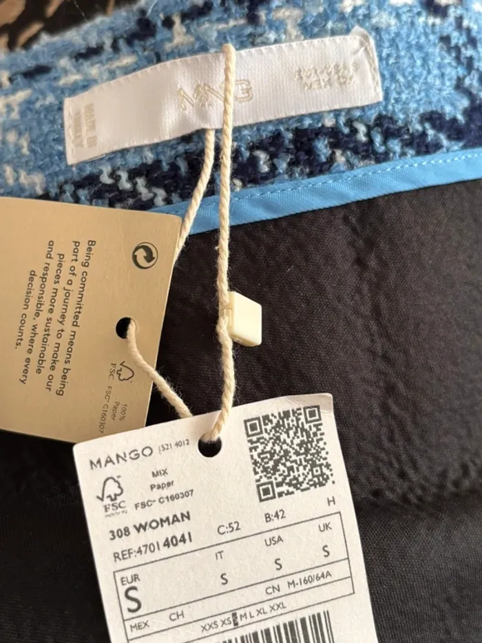 Mini jupe Mango à carreaux bleus en tweed – taille S – neuve avec étiquette - photo numéro 10