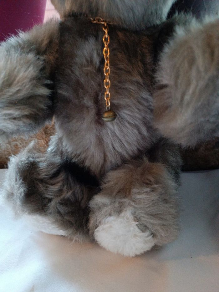 Peluche doudou plush nounours ourson ours Teddy Bear gris grey vintage articulé langue - photo numéro 3