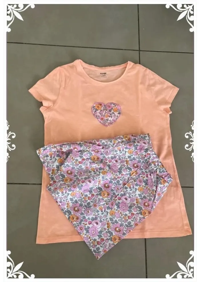 🍑 Pyjama fille 12 ans – Haut Kiabi brodé & short fait main 🌸 - photo numéro 2