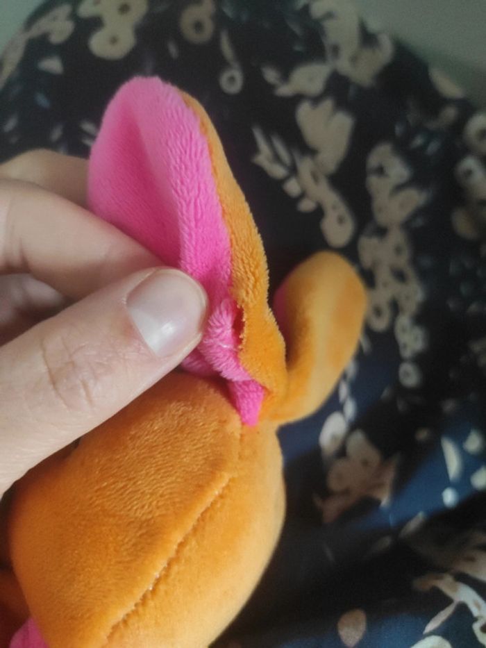 doudou lapin toi toys rose orange jaune plat triangle - photo numéro 3