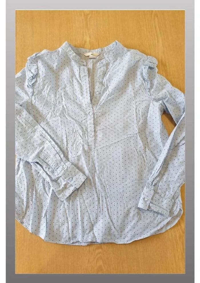 Chemisier femme H&M T38 bleu ciel à pois bleu marine