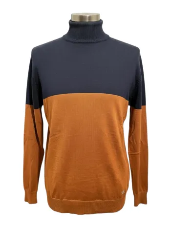 Pull col montant Macidman bleu marine et marron homme Taille M Neuf