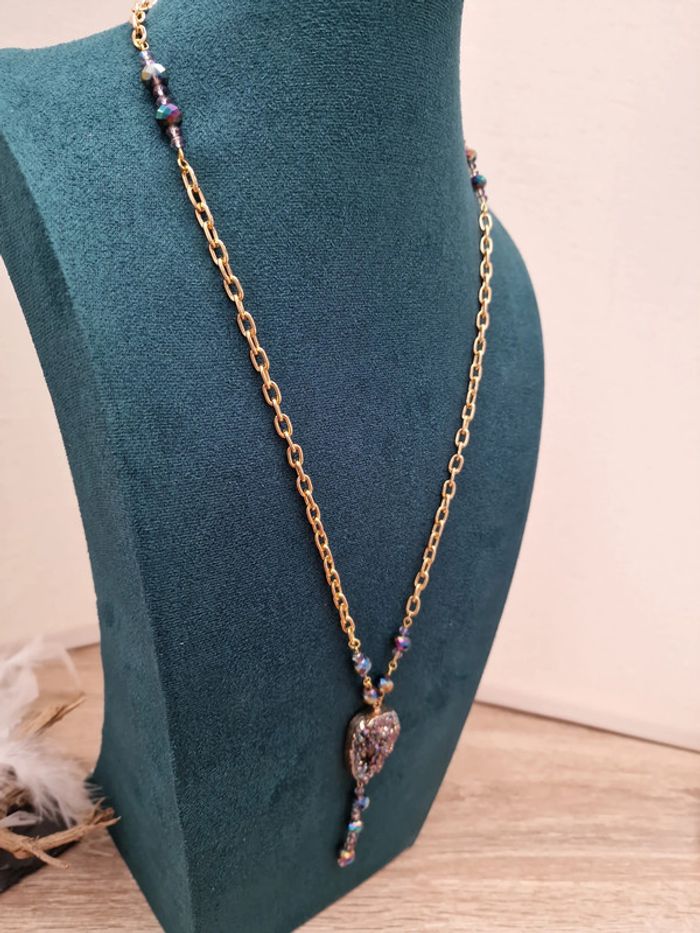 Collier Doré Pierre Agate Perles Cristal Multicolore - photo numéro 4