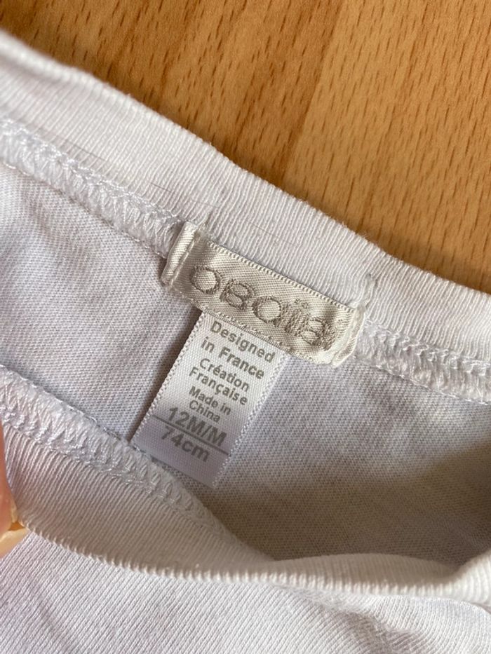 Beau T-shirt blanc ML Obaïbi T. 12 mois/74 cm garçon TBE - photo numéro 5