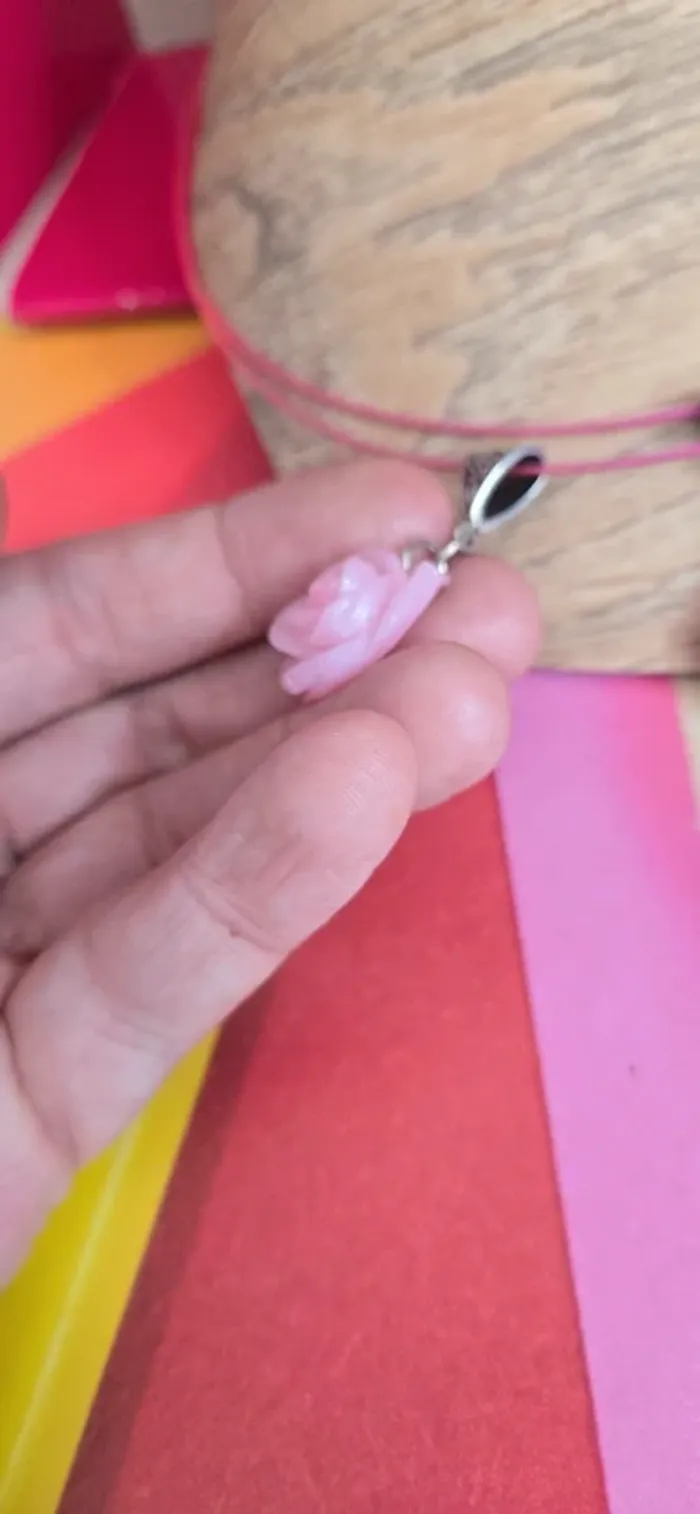 Collier petite rose rose Fimo neuf - photo numéro 4