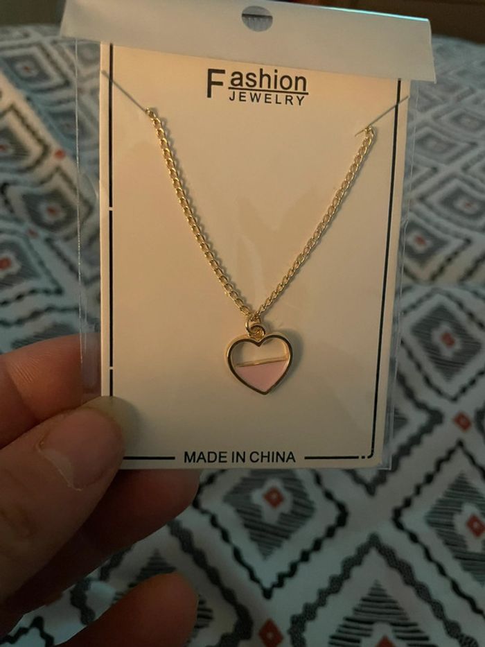 Collier cœur rose et blanc - photo numéro 2