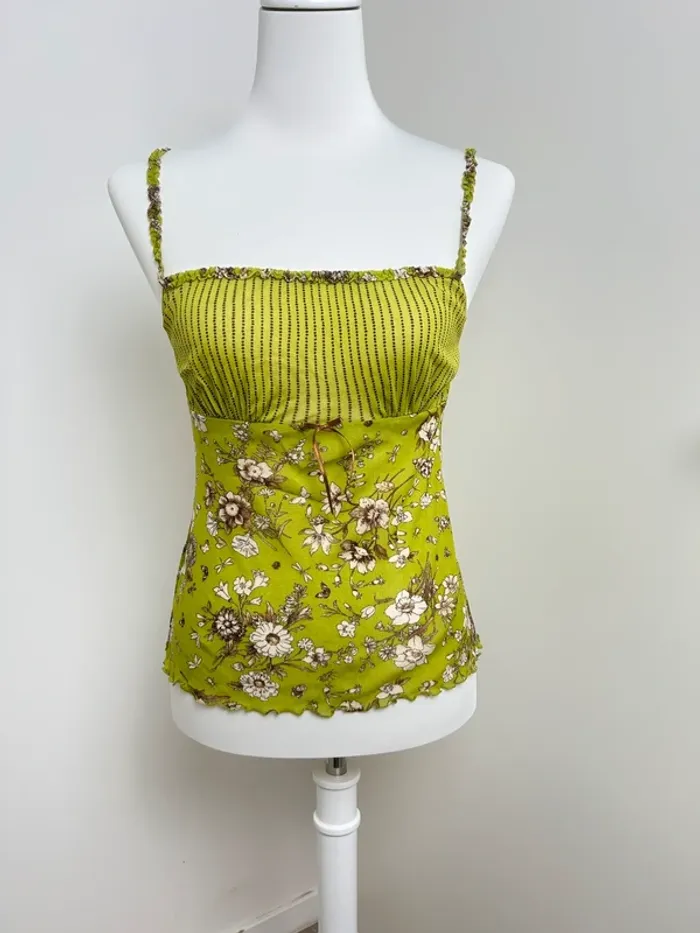 Top vert y2k vintage fleuri transparent taille S