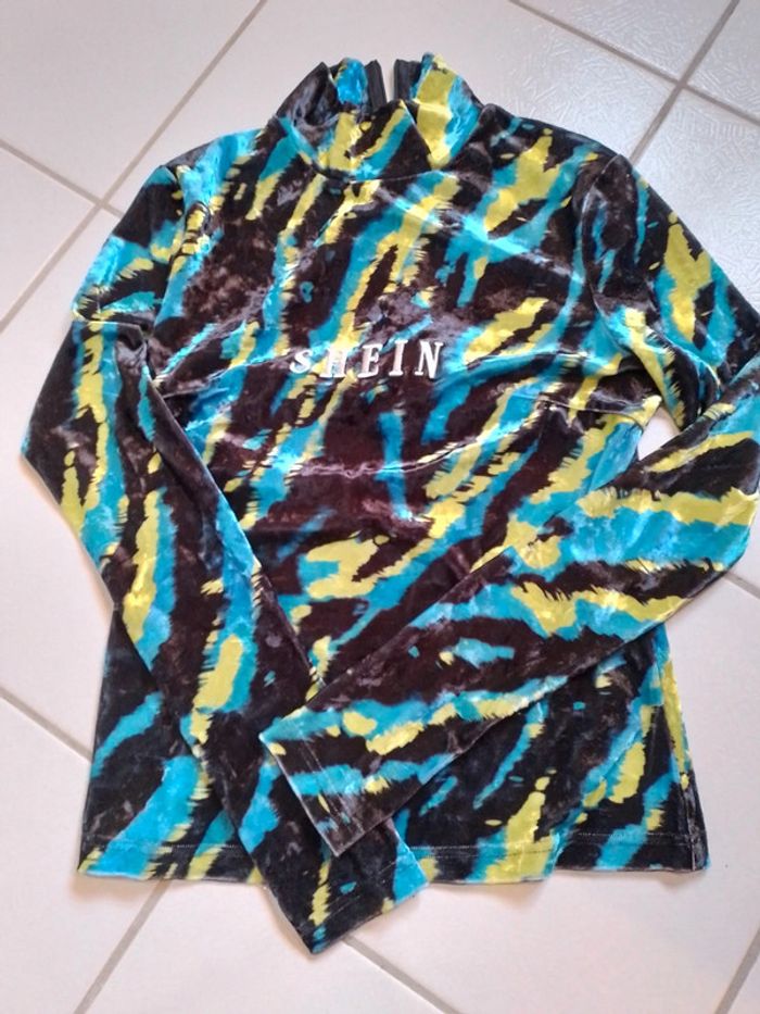 Pull femme col roulé Shein bleu vert noir - photo numéro 8