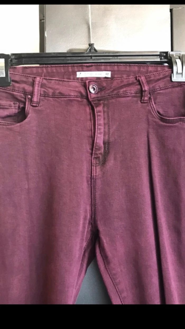 Jean effet déchiré, Denim, bordeaux, taille 42 - photo numéro 3
