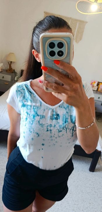 T-shirt Bonobo S blanc et bleu turquoise 100% coton léger été