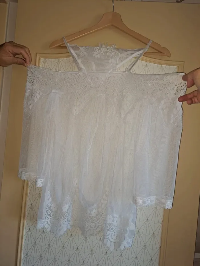Ensemble nuisette à manches M culotte sexy blanc neuf sans étiquette avec sac, erreur cde valeur 20€