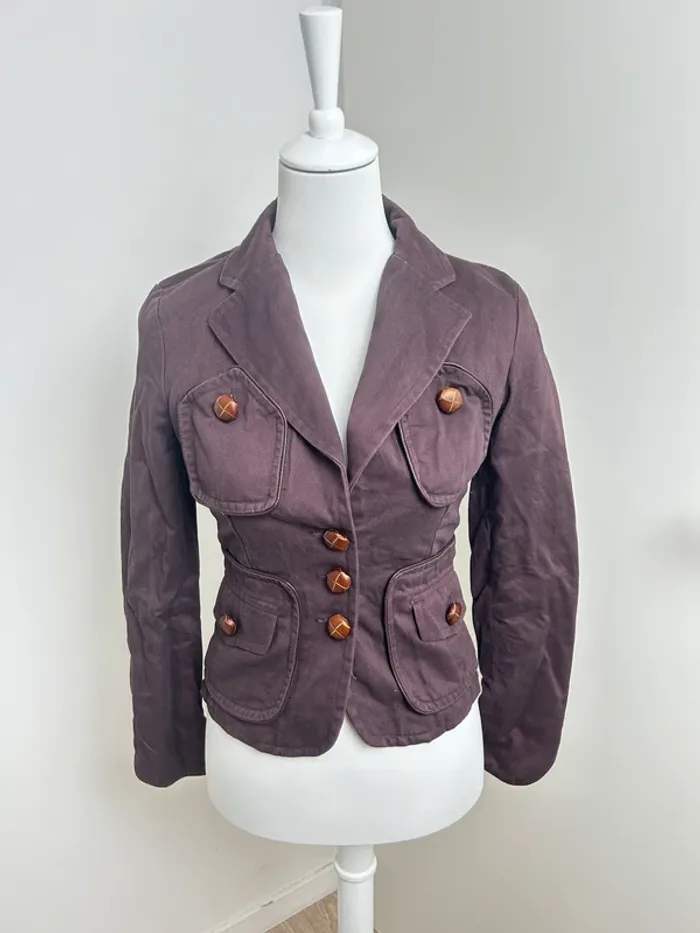 Veste cintrée vintage Y2K marron prune à boutons rétro taille S (Mary C)