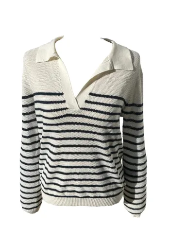 Pull Ycoo Paris col V blanc et bleu marine femme Taille S/M Neuf