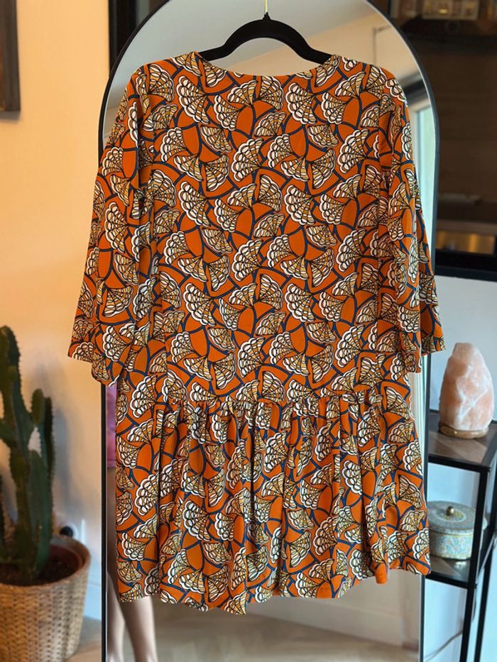 Robe midi orange à imprimé graphique Orféo – T.S - photo numéro 5