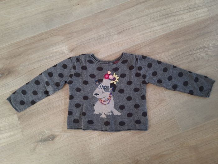Gilet fille marron à pois noirs "Chien" Catimini 2 ans - photo numéro 2
