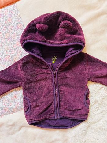 Gilet à capuche avec oreilles violet 6 mois