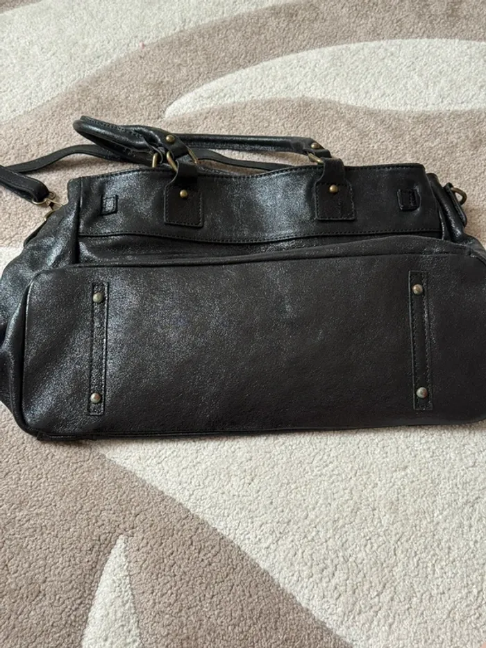 Grand sac noir en cuir véritable – Genuine leather - photo numéro 8