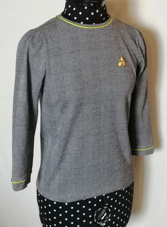 Pull léger haut pied de poule gris jaune taille XS nafnaf - photo numéro 3