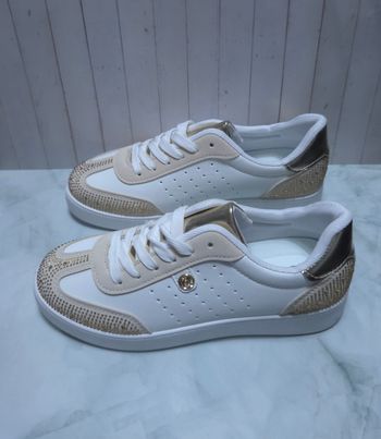 Baskets Femme Blanches & Or - Détails Strass Chic - Neuves Taille 39