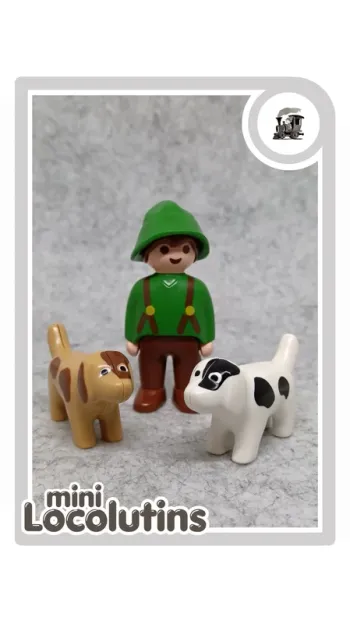 🚂 Playmobil 1 2 3 fermier figurine deux chiens