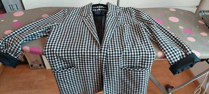 Belle veste blazer femme vichy noir et blanc manches retroussables 36 très bon état