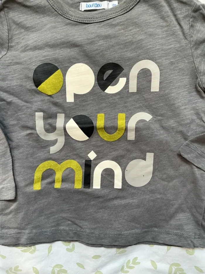 teeshirt manches longues gris inscription devant bout'chou 12 mois - photo numéro 5