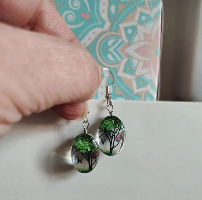 Boucles d'oreilles transparentes arbre nature - photo numéro 4